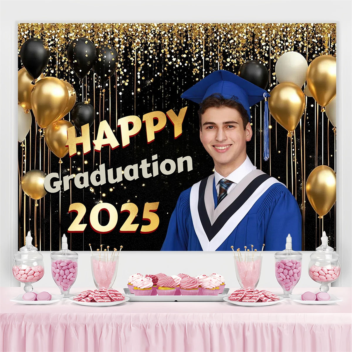 Personalized Graduation Backdrop Sparkling Balloons Graduation Party Backdrop CSH3-261