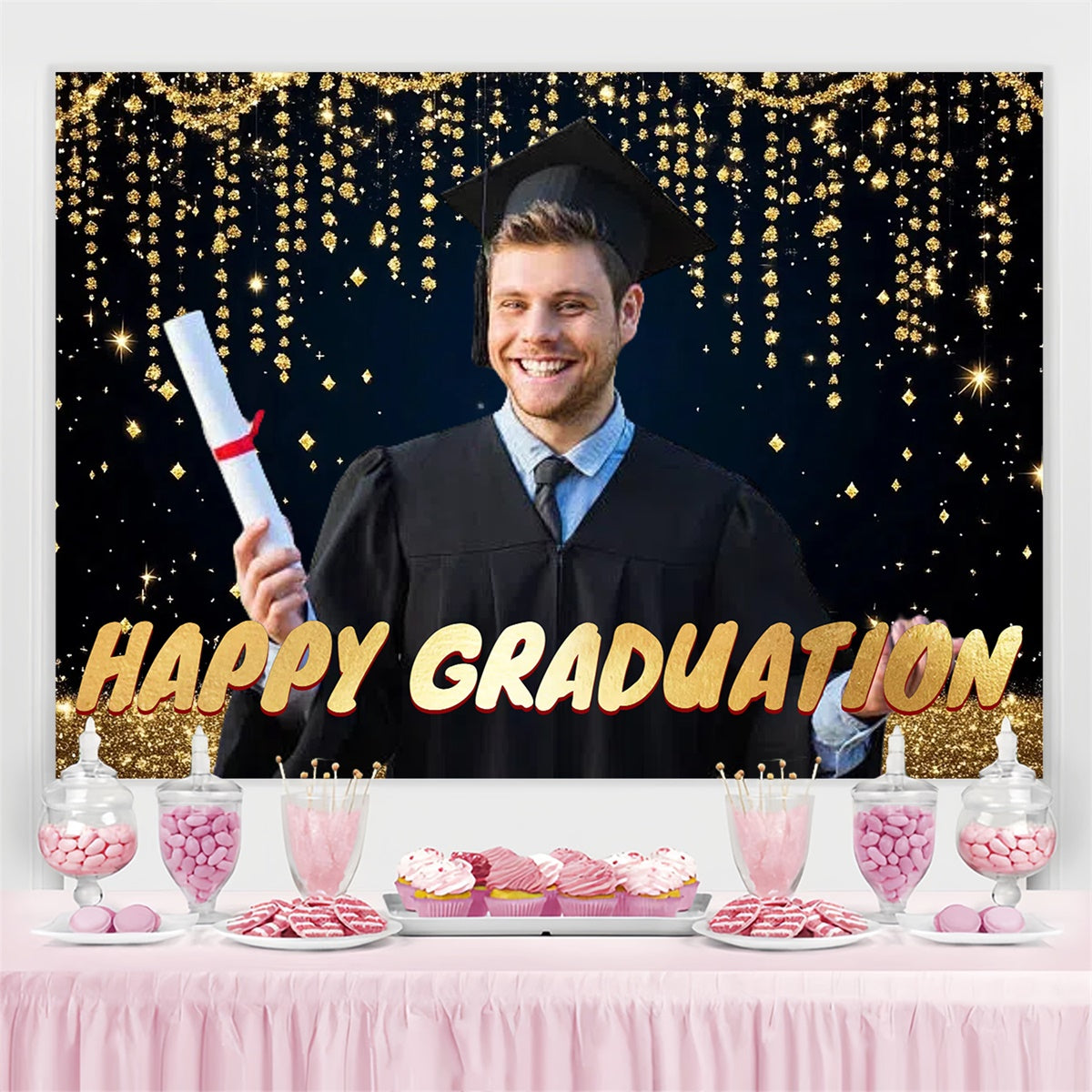 Custom Graduation Backdrops Sparkle Hanging Lights Graduation Party Backdrop CSH3-263