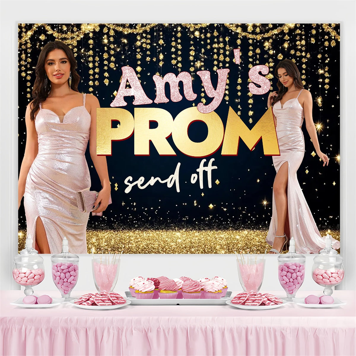 Prom Backdrop Ideas Shiny Gold Graduation Party Personalized Backdrop CSH3-264