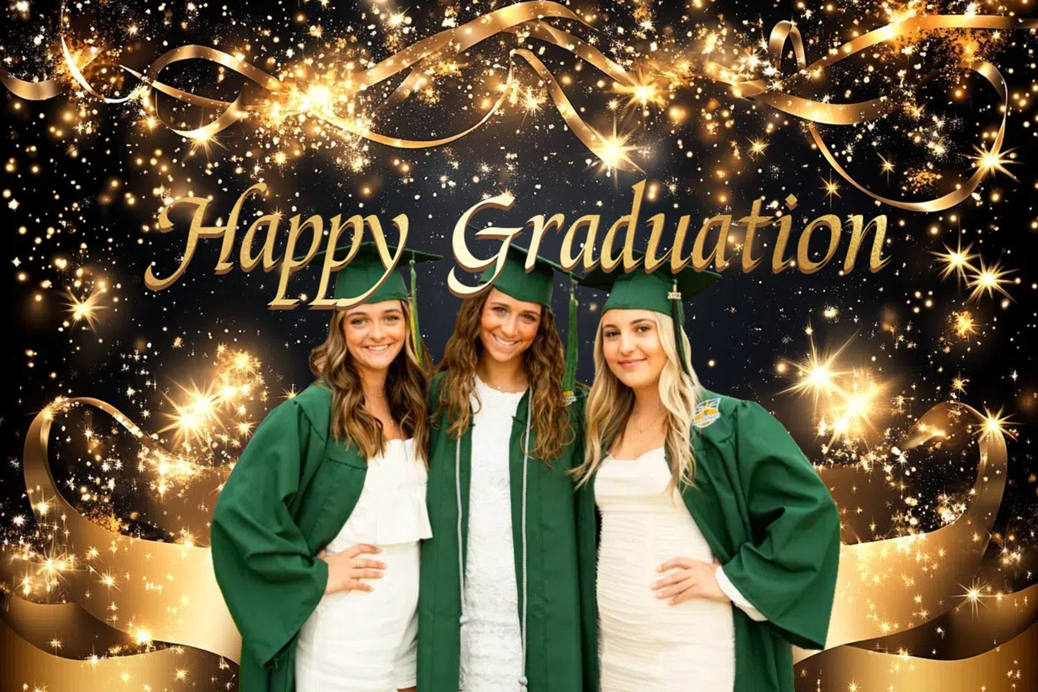 Personalized Graduation Backdrop Gold Ribbon Shine Graduation Party Backdrop CSH3-267