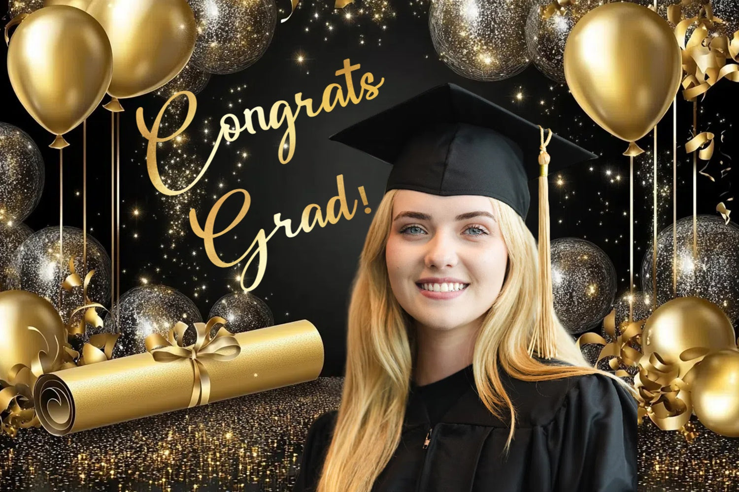 Custom Graduation Photo Backdrop Gold Theme Graduation Party Backdrop CSH3-269