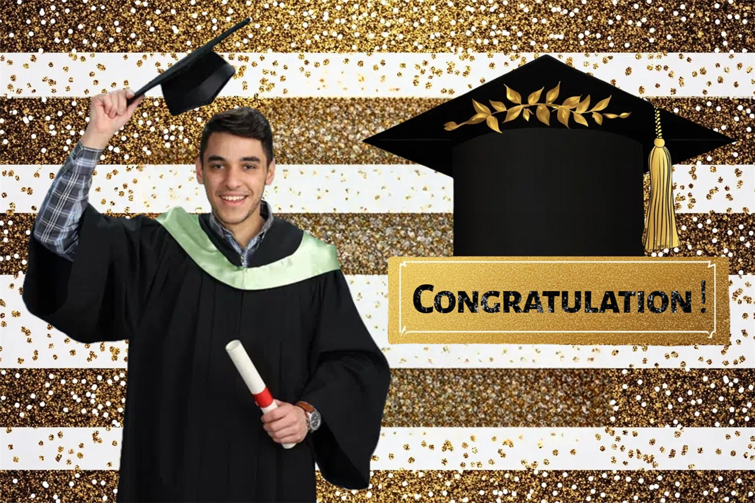 Custom Graduation Backdrop Sparkling Stripe Graduation Party Backdrop CSH3-270