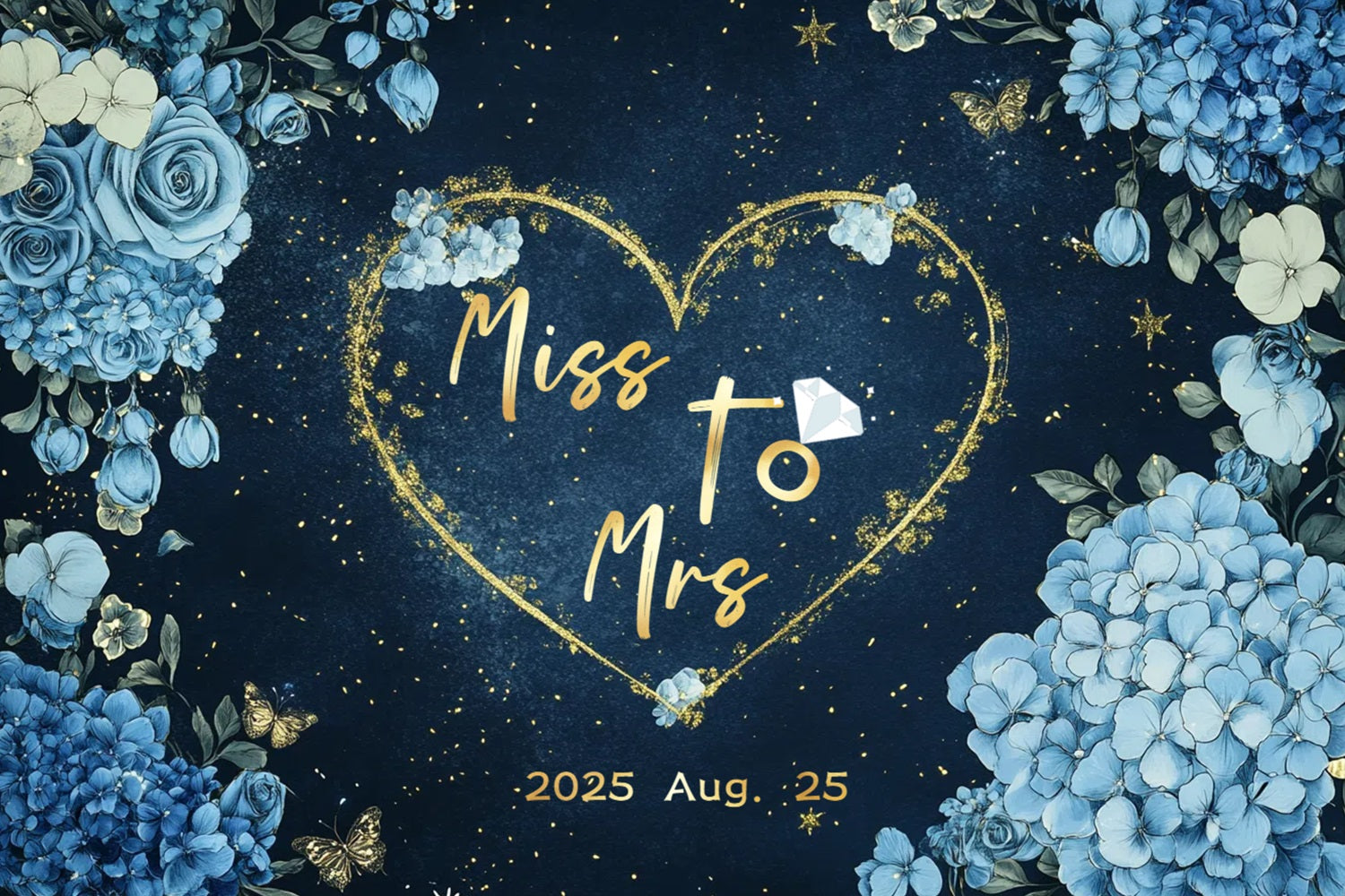 Bridal Shower Photo Backdrops Blue Floral Custom Backdrop CSH3-275