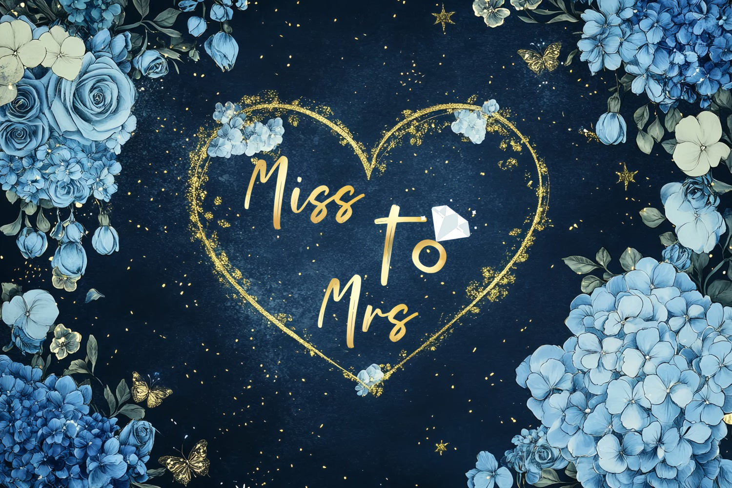 Bridal Shower Photo Backdrops Blue Floral Custom Backdrop CSH3-275