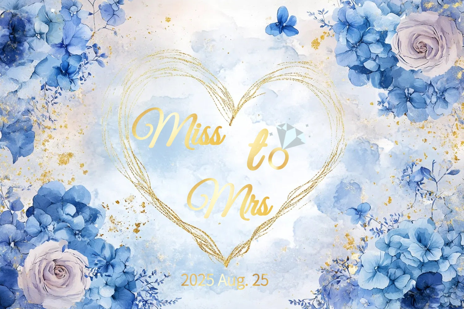 Backdrops For Bridal Shower Gold Heart Watercolor Personalized Backdrop CSH3-276