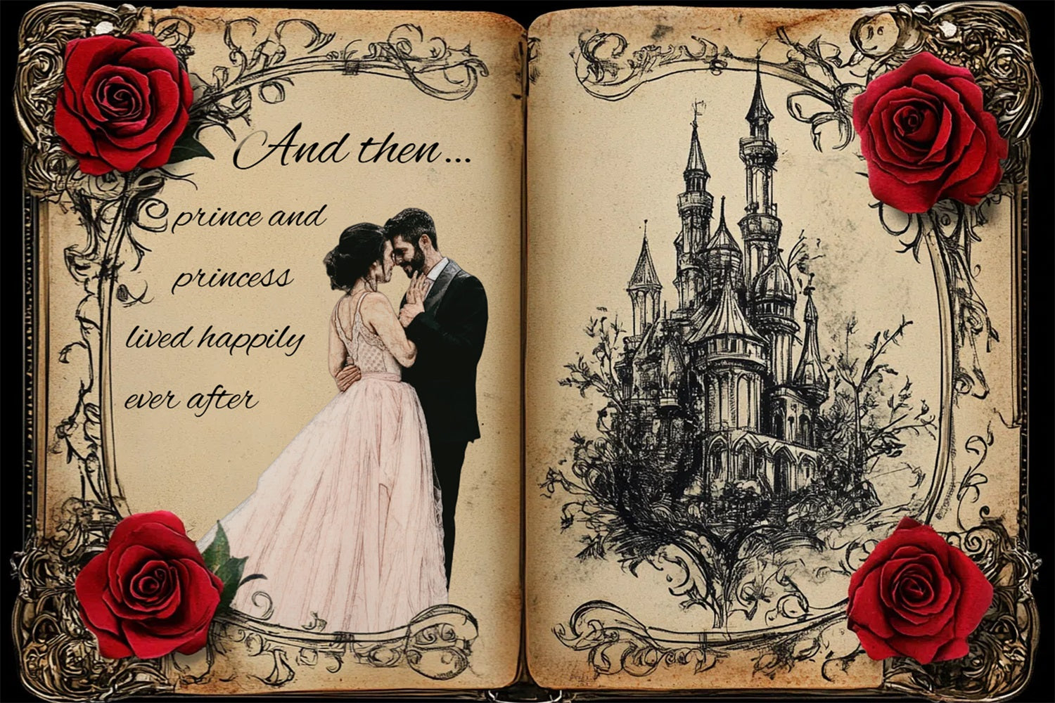 Backdrop Wedding Enchanted Rose Castle Customized Backdrop CSH3-279