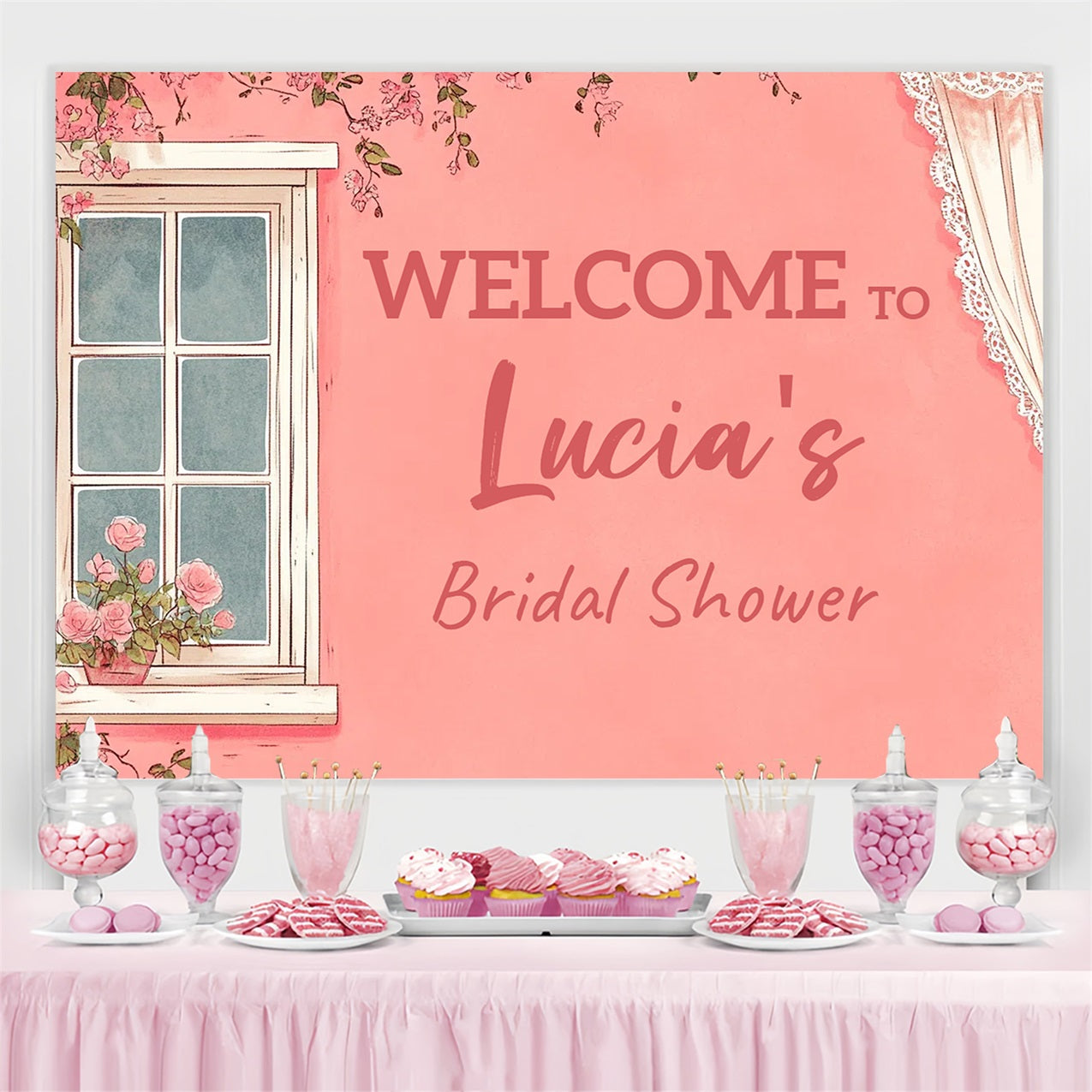 Bridal Shower Backdrops Floral Window Personalized Backdrop CSH3-282
