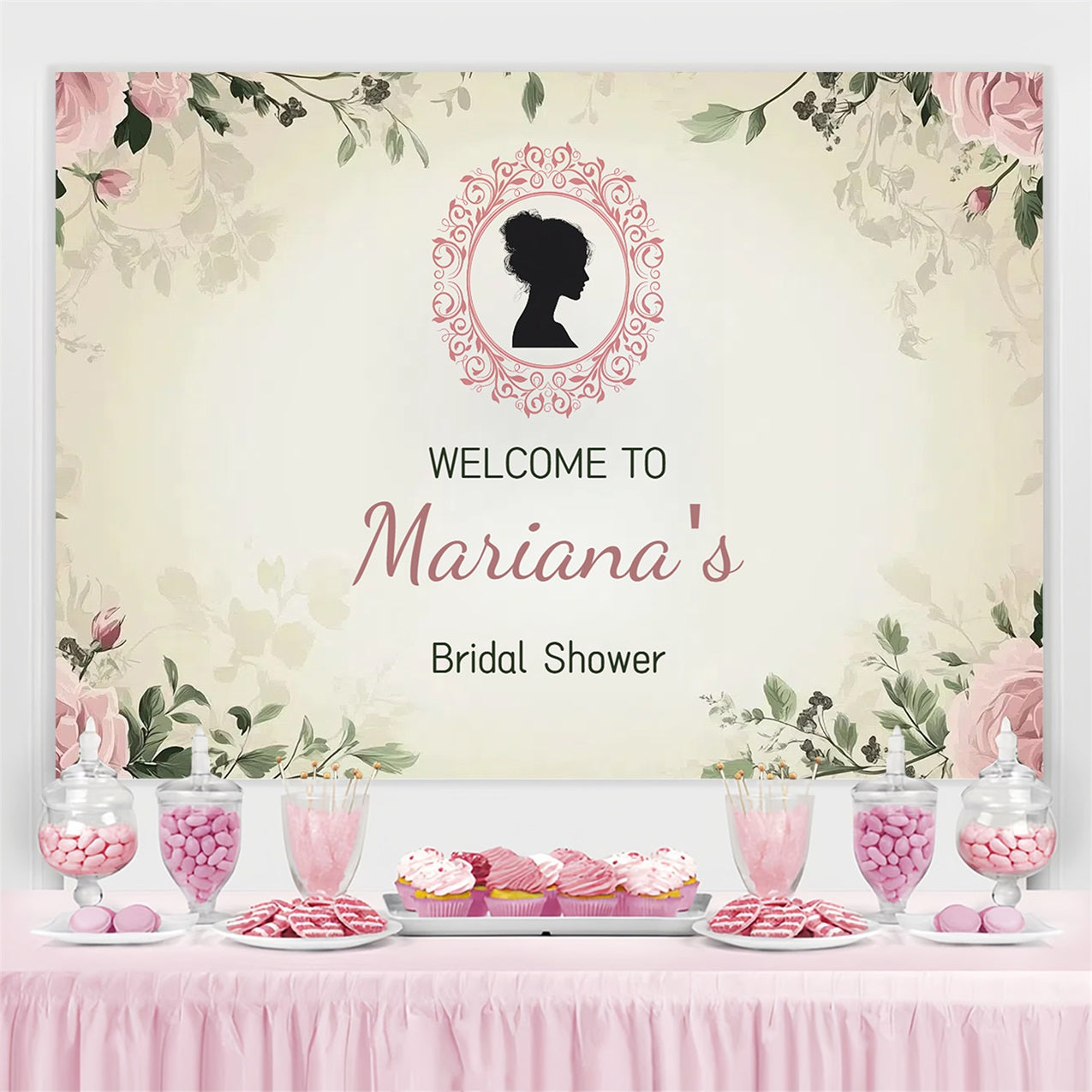 Backdrops For Bridal Shower Floral Frame Personalised Backdrop CSH3-284