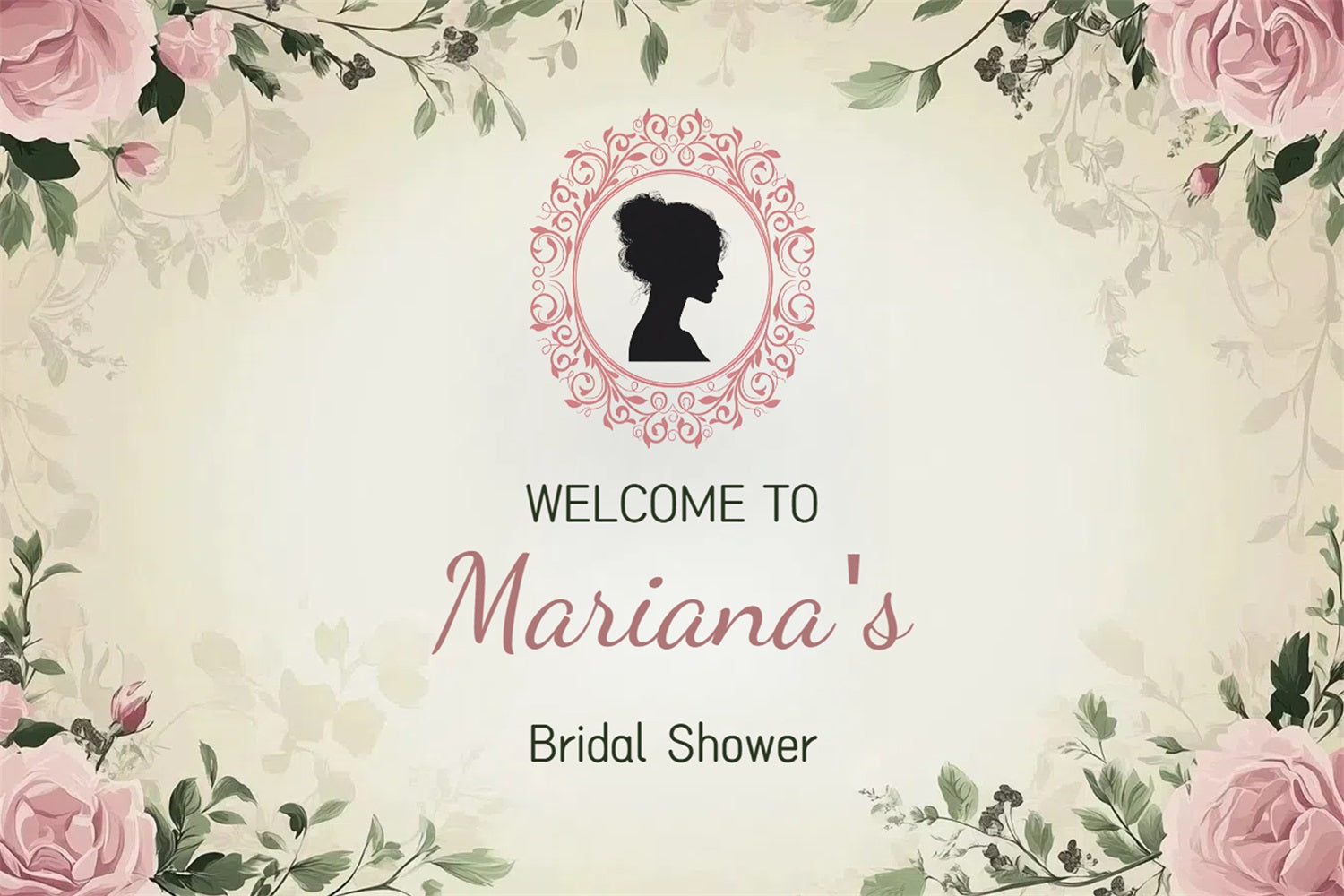 Backdrops For Bridal Shower Floral Frame Personalised Backdrop CSH3-284
