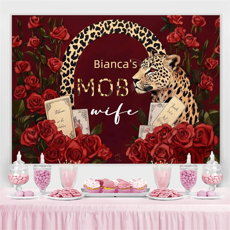 Elegant Wedding Backdrop Leopard Red Roses Custom Backdrop CSH3-285