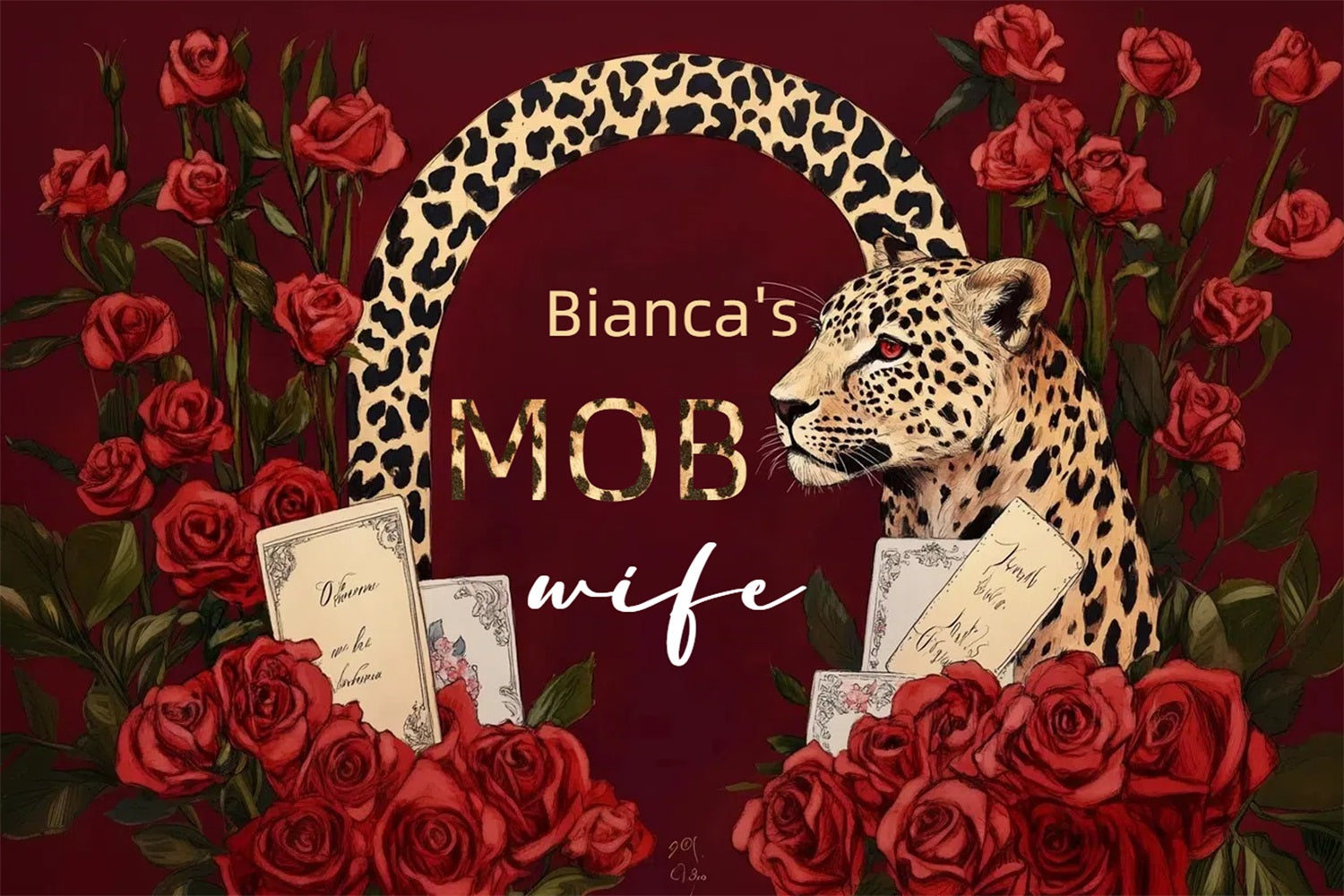 Elegant Wedding Backdrop Leopard Red Roses Custom Backdrop CSH3-285