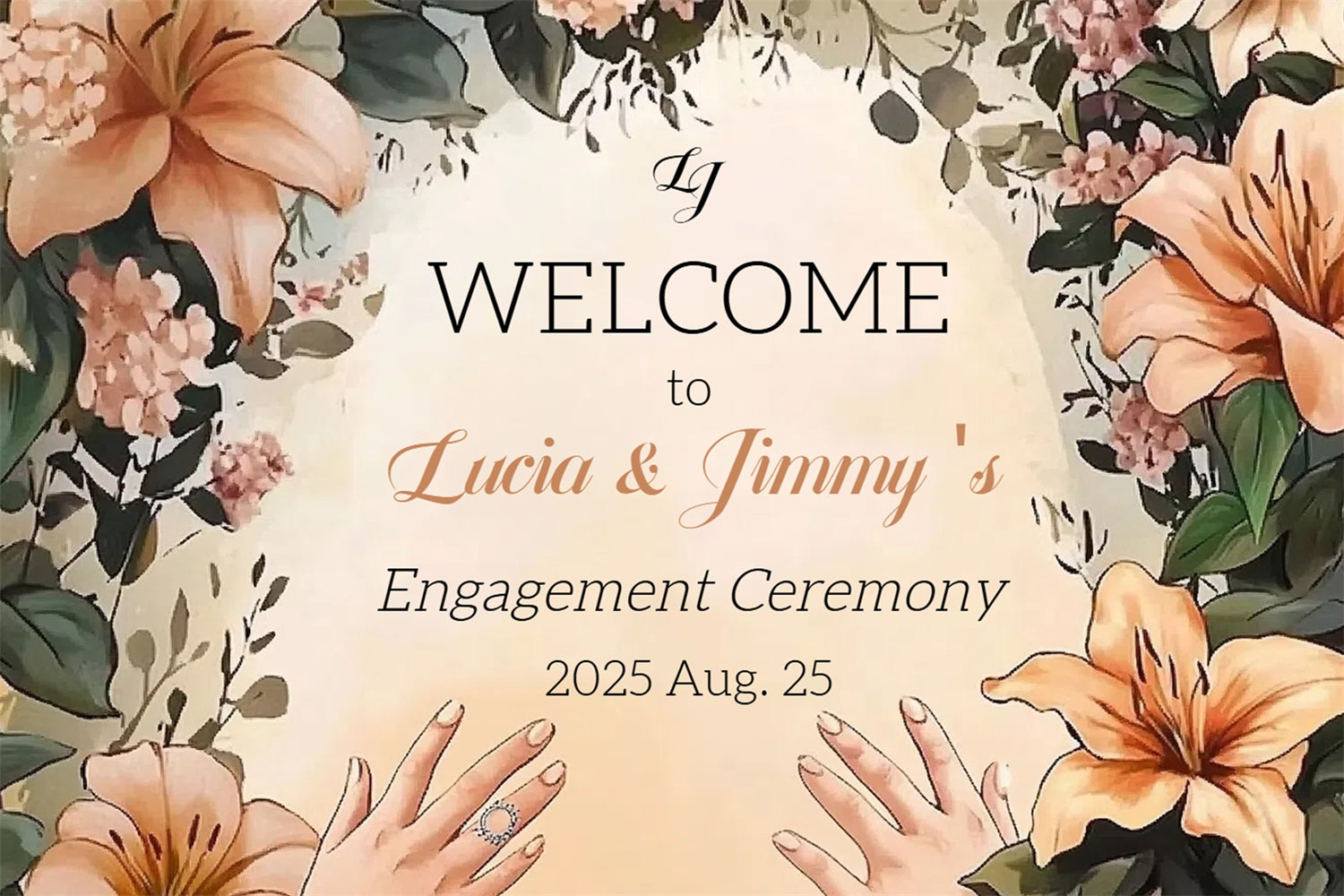 Wedding Ceremony Backdrop Floral Engagement Personalised Backdrop CSH3-288