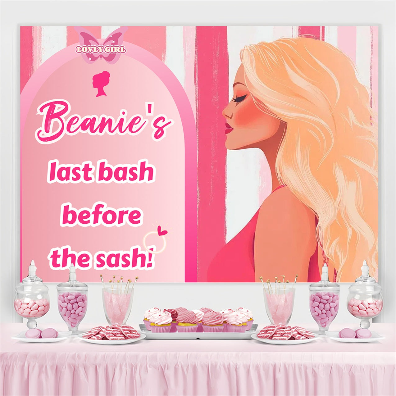 Bridal Shower Backdrop Pink Girl Bash Personalised Backdrop CSH3-297