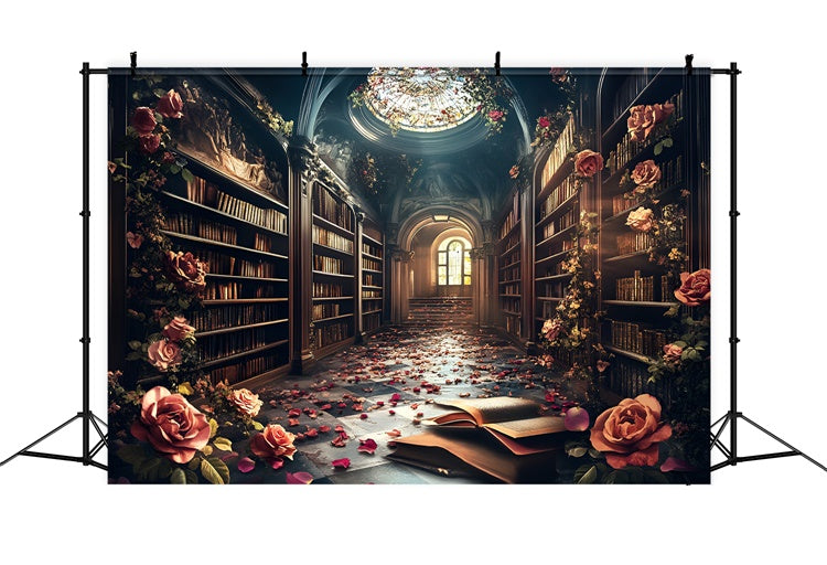 Back To School Picture Backdrop Enchanted Rose Library Backdrop CSH3-3