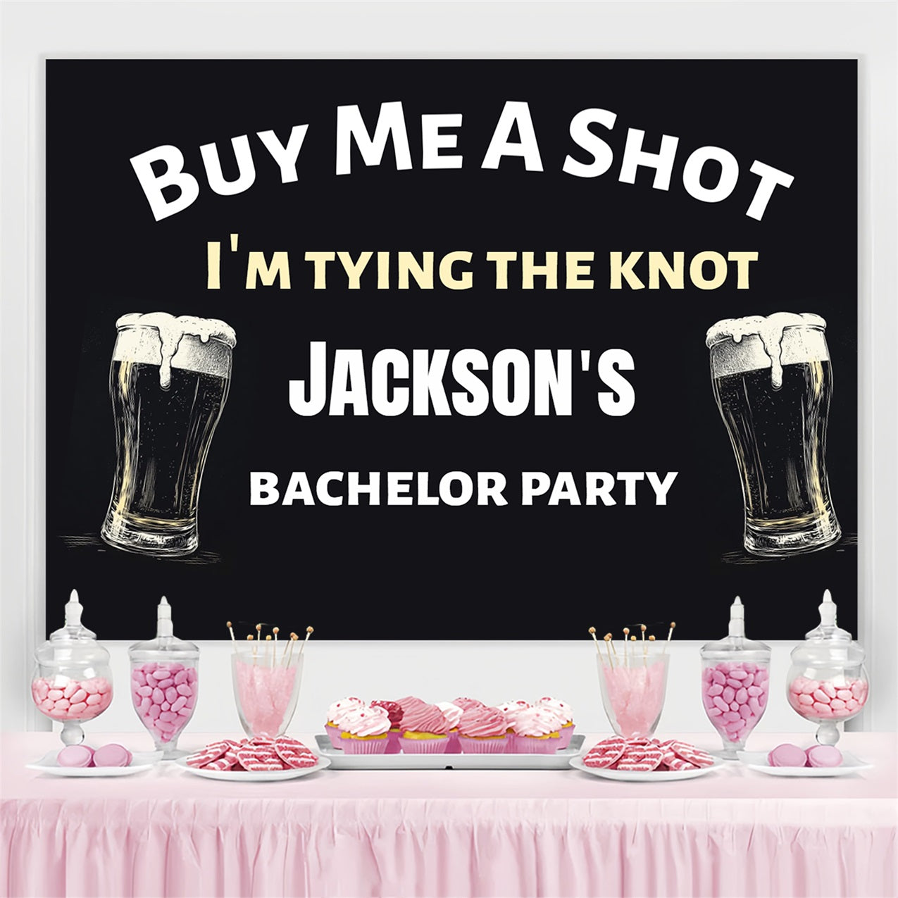 Black Wedding Backdrop Beer Cheers Bash Personalized Backdrop CSH3-303