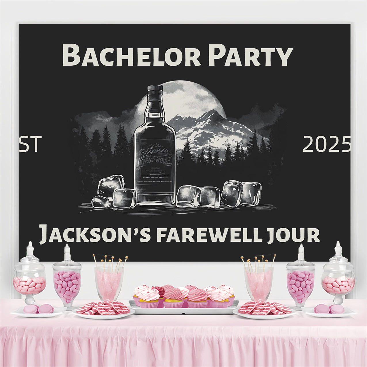 Backdrop Wedding Forest Bachelor Whiskey Personalised Backdrop CSH3-305