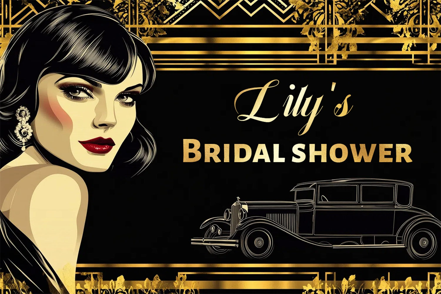 Backdrop For Bridal Shower Photos Gold Frame Customized Backdrop CSH3-308