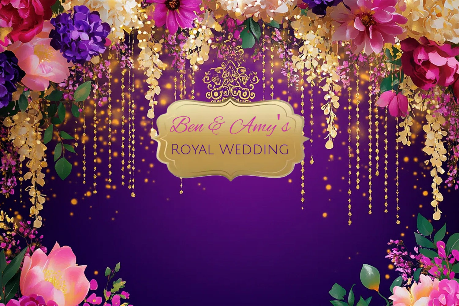 Wedding Ceremony Backdrop Royal Gold Floral Custom Backdrop CSH3-310
