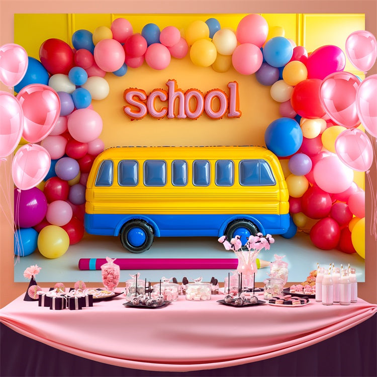 Backdrop For Back To School Cheerful Yellow School Bus Backdrop CSH3-38