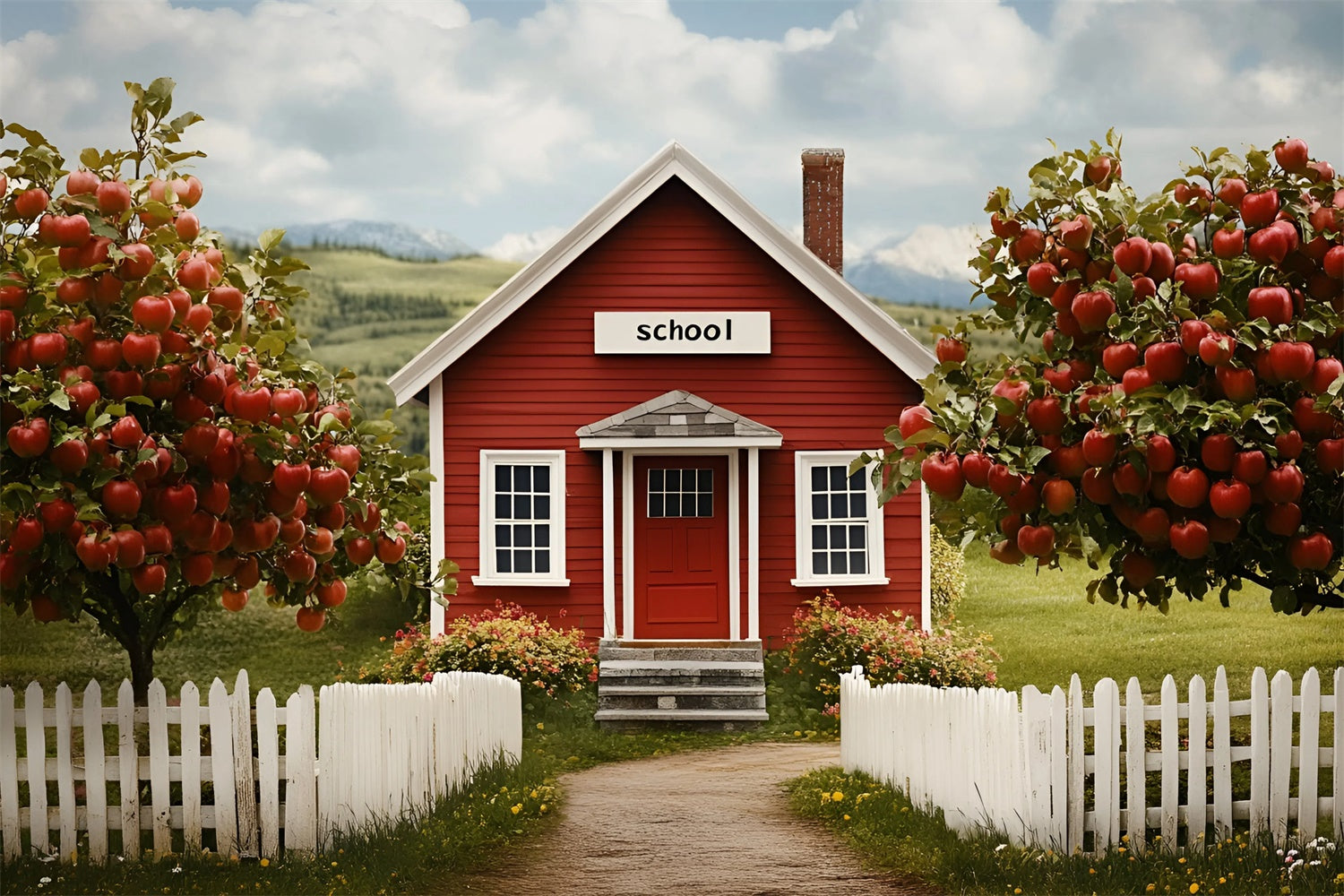 Back To School Photo Backdrop Countryside School House Backdrop CSH3-4