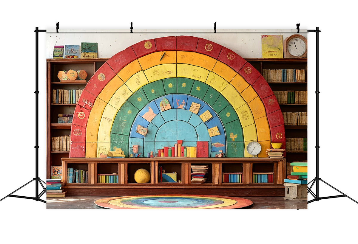 Backdrop Back To School Colorful Puzzle Bookshelf Backdrop CSH3-5