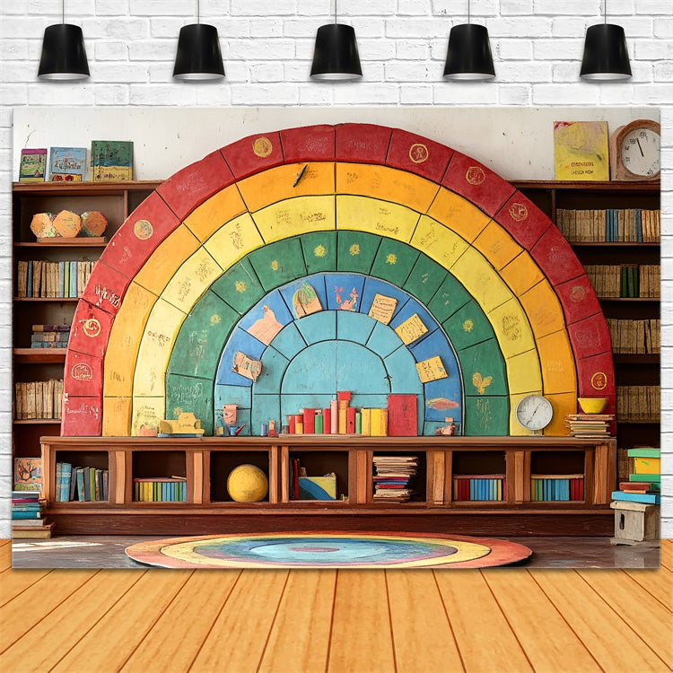 Backdrop Back To School Colorful Puzzle Bookshelf Backdrop CSH3-5
