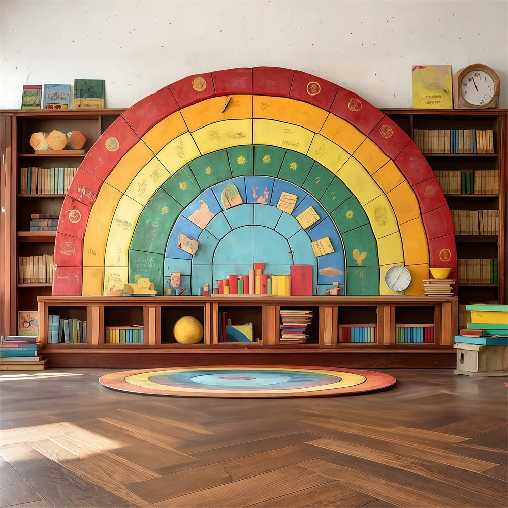 Backdrop Back To School Colorful Puzzle Bookshelf Backdrop CSH3-5