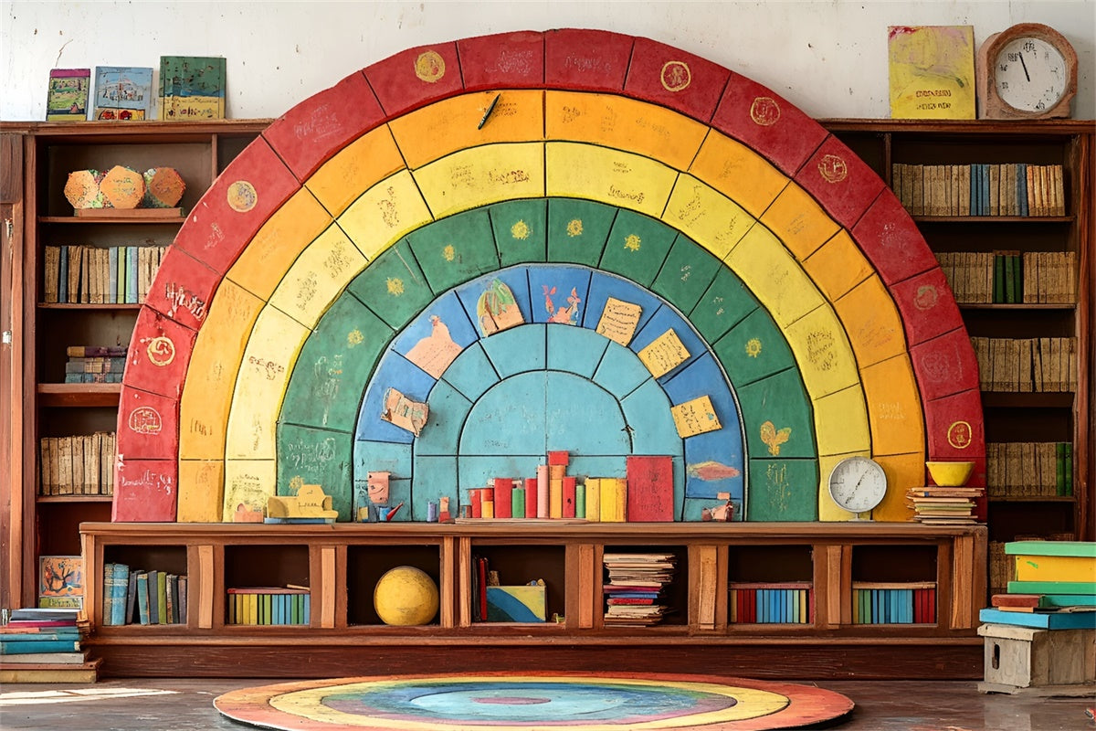 Backdrop Back To School Colorful Puzzle Bookshelf Backdrop CSH3-5