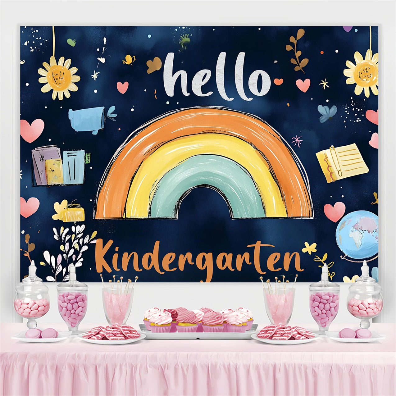 Back To School Photo Backdrop Dreamy Rainbow Preschool Backdrop CSH3-53