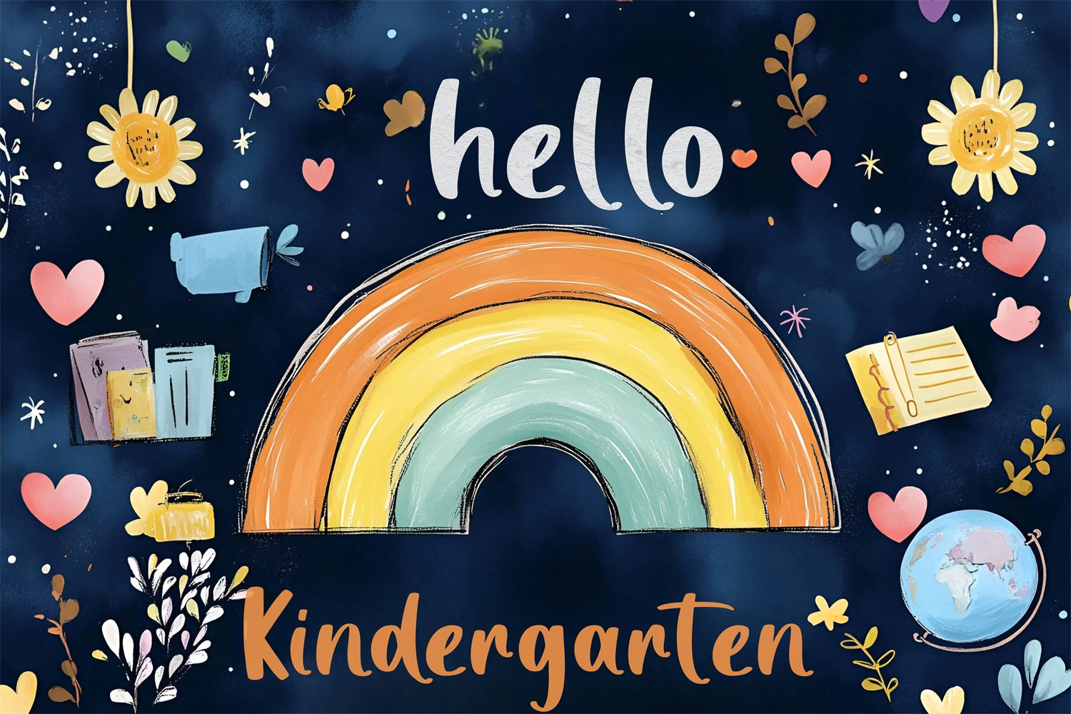Back To School Photo Backdrop Dreamy Rainbow Preschool Backdrop CSH3-53