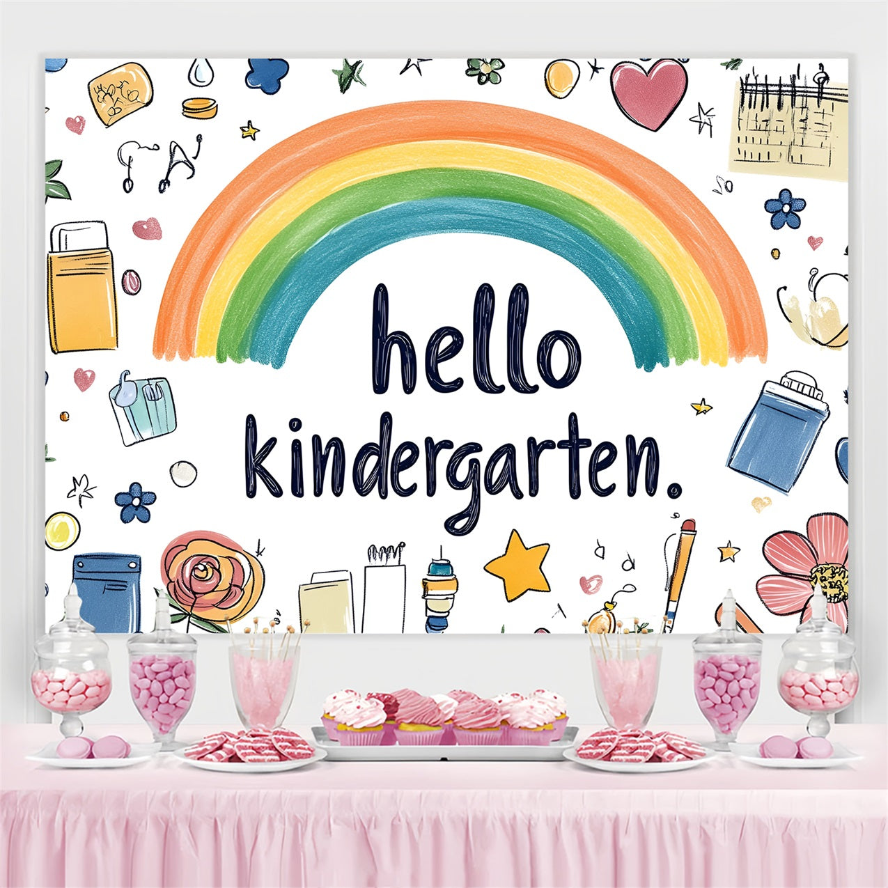 Back To School Backdrop Playful Watercolor Kindergarten Backdrop CSH3-54