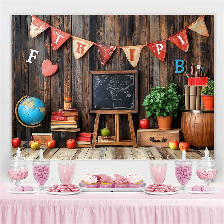 Back To School Picture Backdrop Vintage Wooden Classroom Backdrop CSH3-57