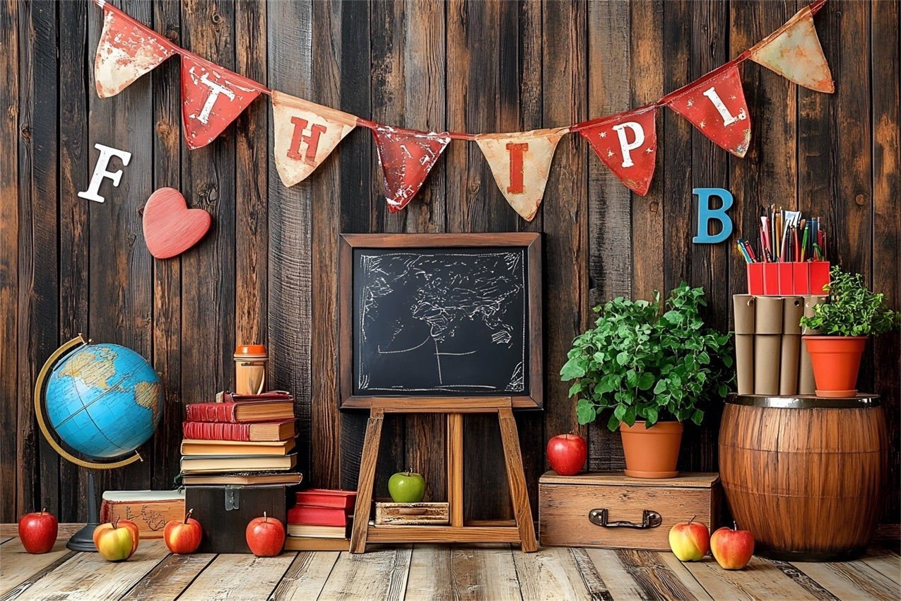 Back To School Picture Backdrop Vintage Wooden Classroom Backdrop CSH3-57