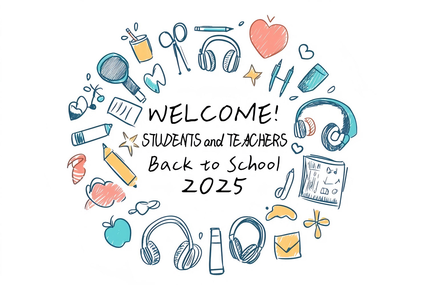 Backdrop For Back To School Hand Drawn School Supplies Backdrop CSH3-58