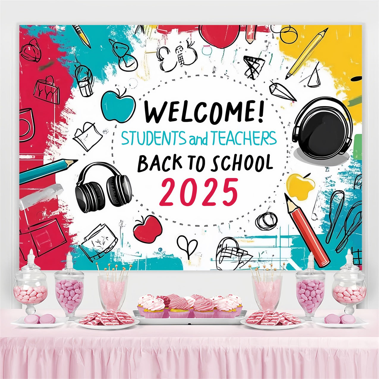 Backdrop Back To School Fun Classroom Supplies Doodle Backdrop CSH3-59