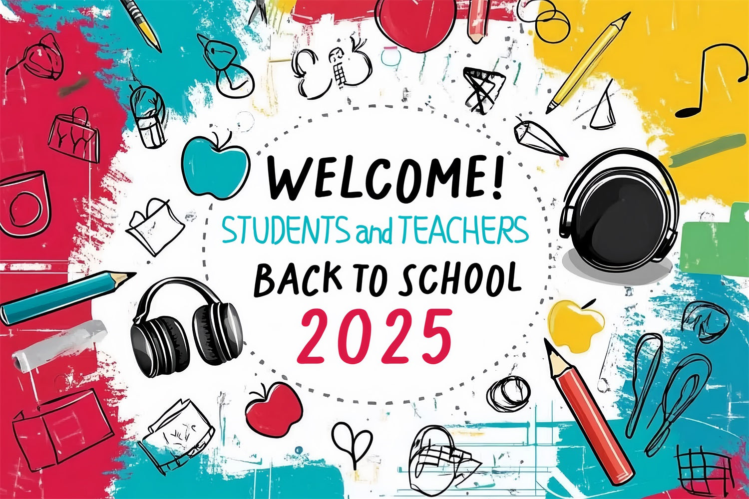 Backdrop Back To School Fun Classroom Supplies Doodle Backdrop CSH3-59