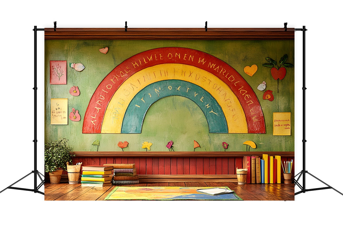 Back To School Backdrop Handcrafted Chalkboard Rainbow Backdrop CSH3-6