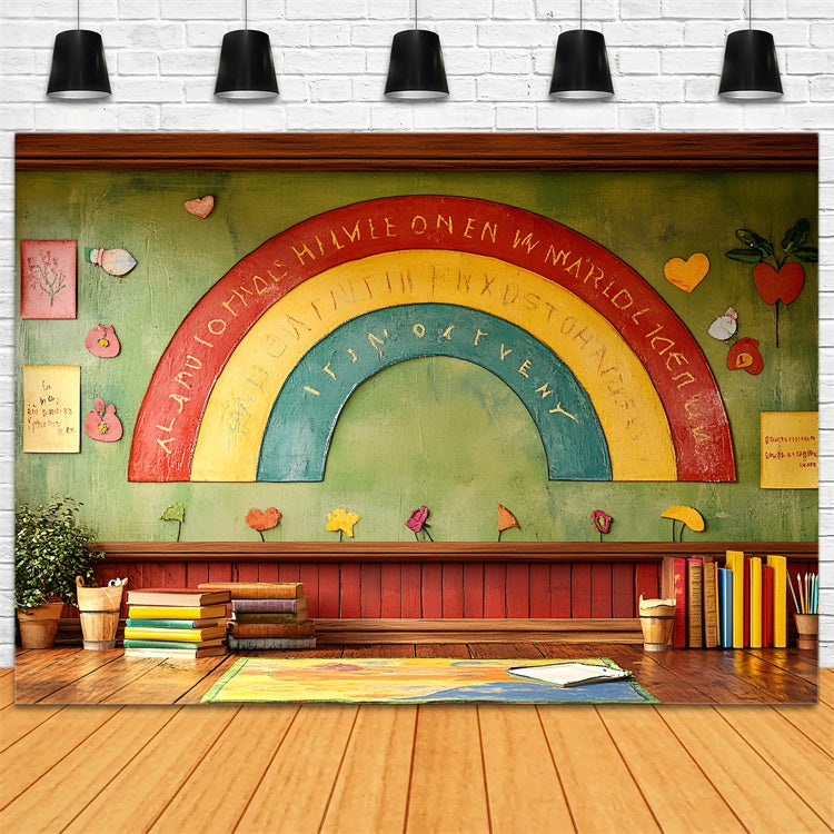 Back To School Backdrop Handcrafted Chalkboard Rainbow Backdrop CSH3-6