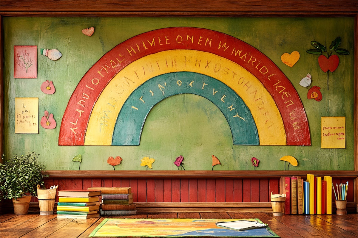 Back To School Backdrop Handcrafted Chalkboard Rainbow Backdrop CSH3-6