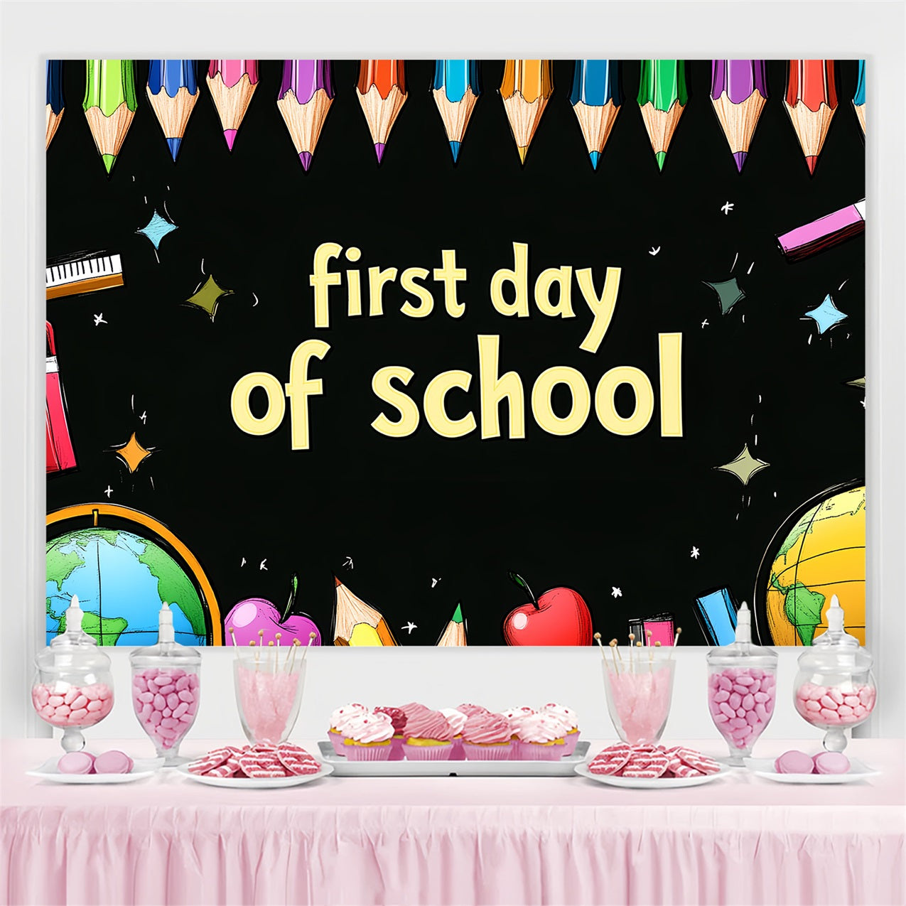 Backdrop Back To School Colorful Pencils Chalkboard Art Backdrop CSH3-64