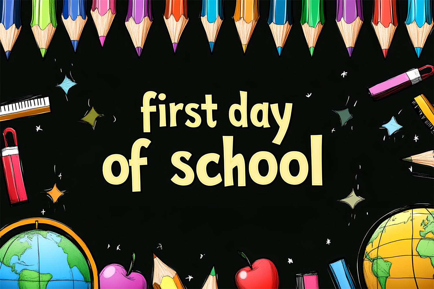 Backdrop Back To School Colorful Pencils Chalkboard Art Backdrop CSH3-64