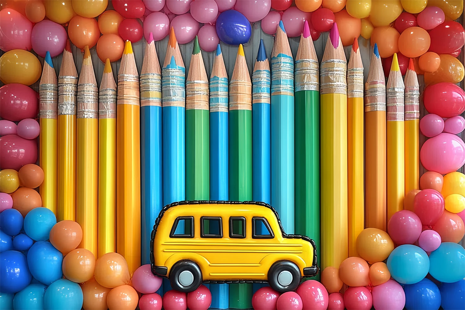 Back To School Backdrop Rainbow Pencils Balloon Celebration Backdrop CSH3-65