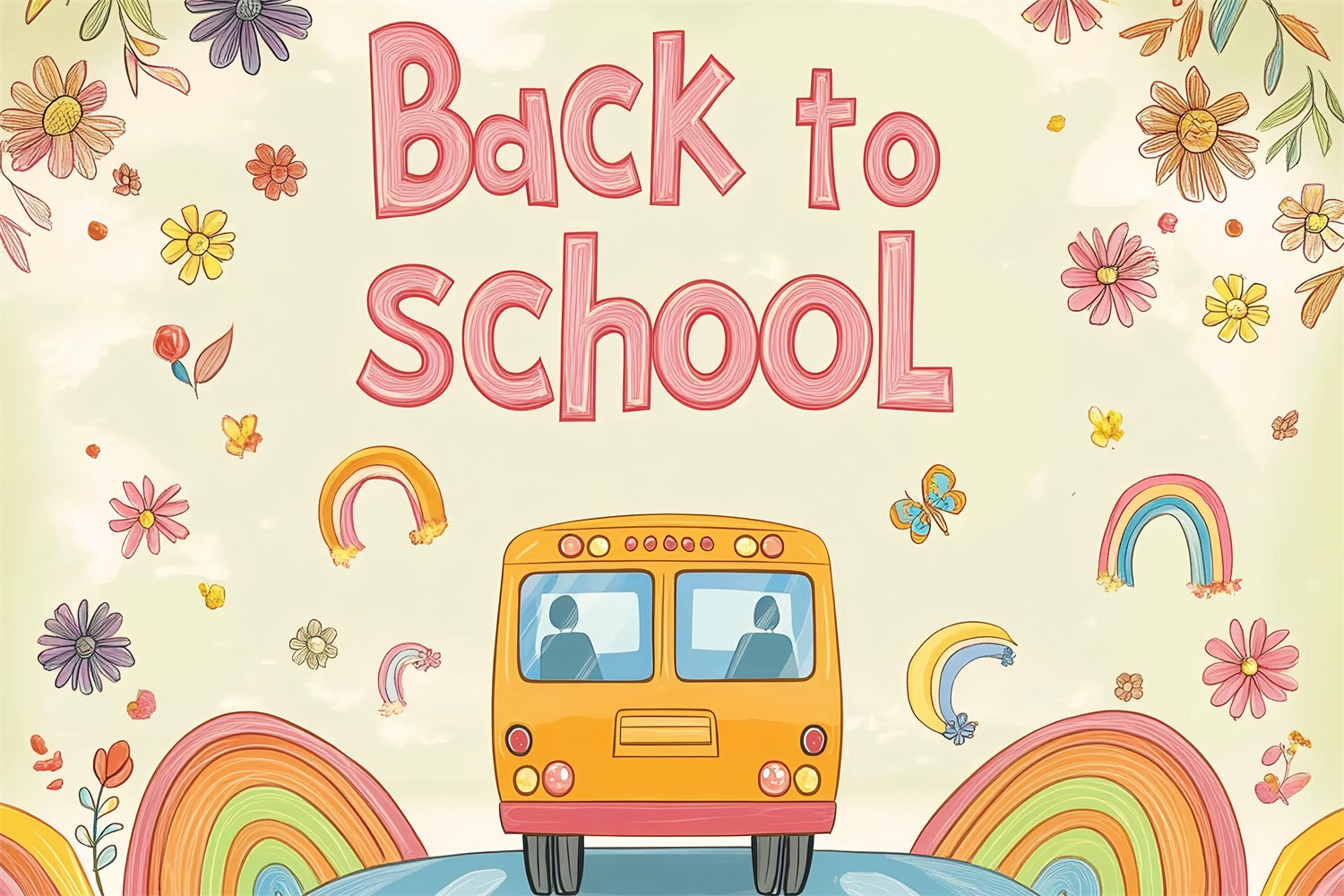 Backdrop For Back To School Soft Watercolor School Bus Backdrop CSH3-66