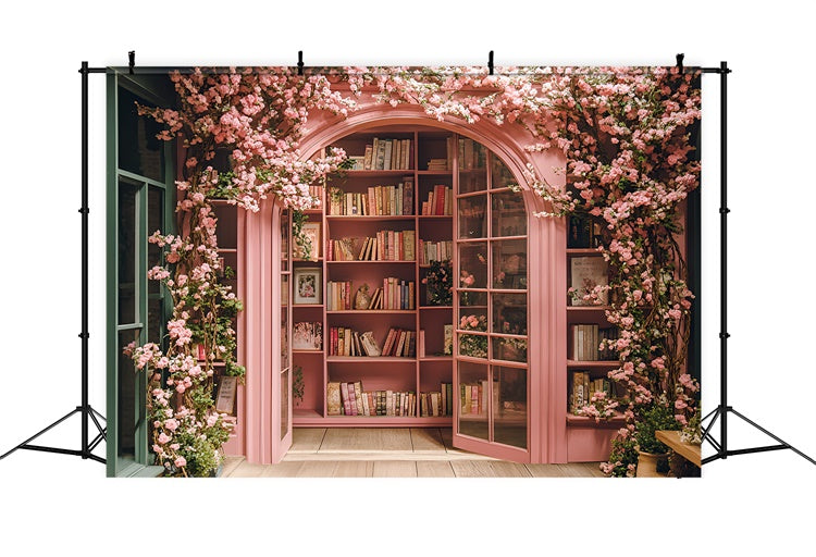 Backdrop For Back To School Cherry Blossom Library Backdrop CSH3-7