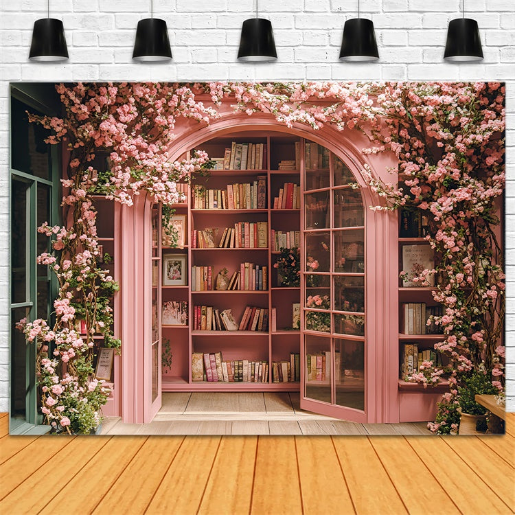 Backdrop For Back To School Cherry Blossom Library Backdrop CSH3-7