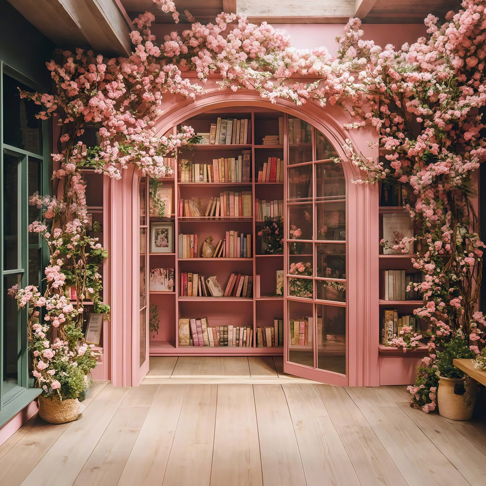 Backdrop For Back To School Cherry Blossom Library Backdrop CSH3-7