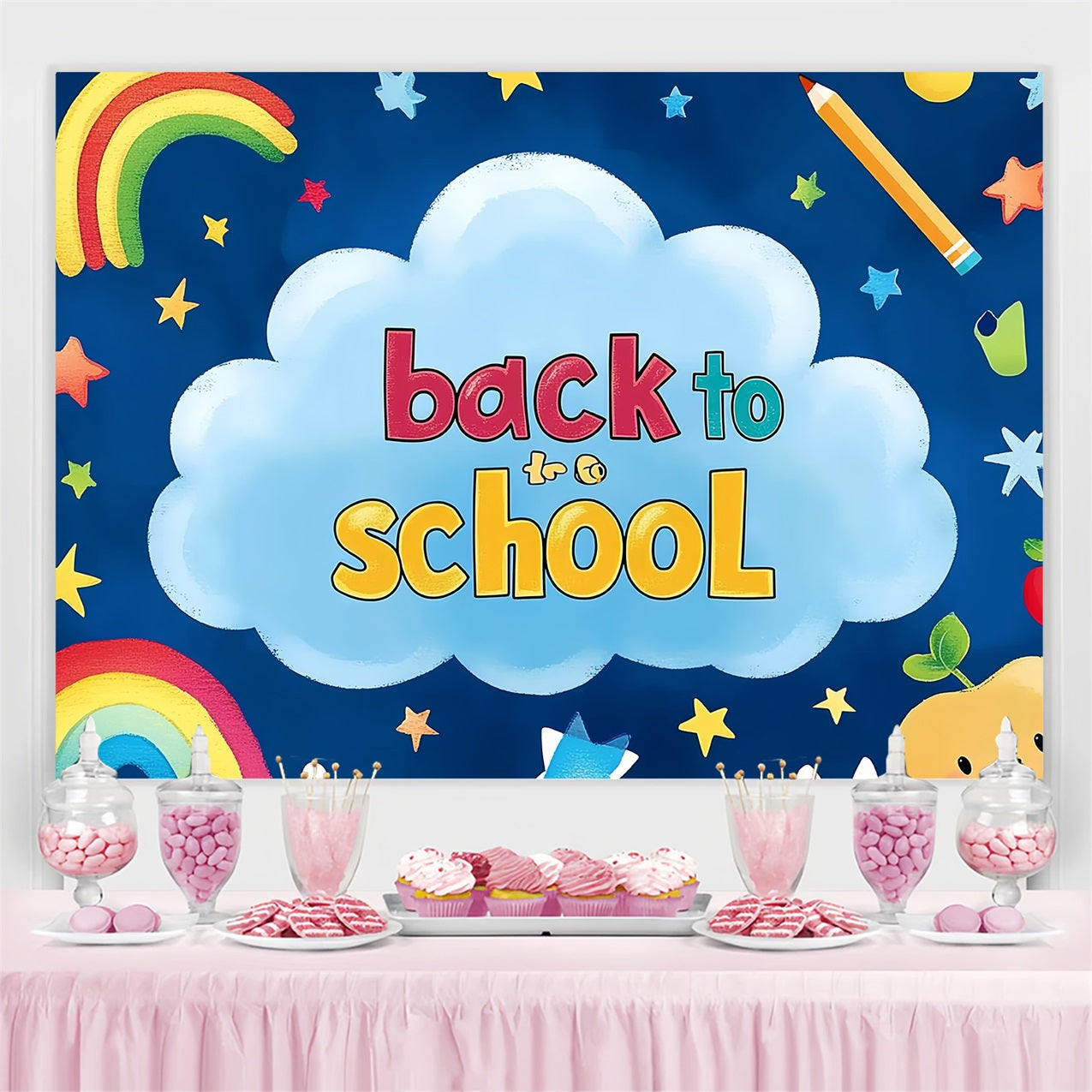 Back To School Backdrop Rainbow Stars Learning Adventure Backdrop CSH3-70