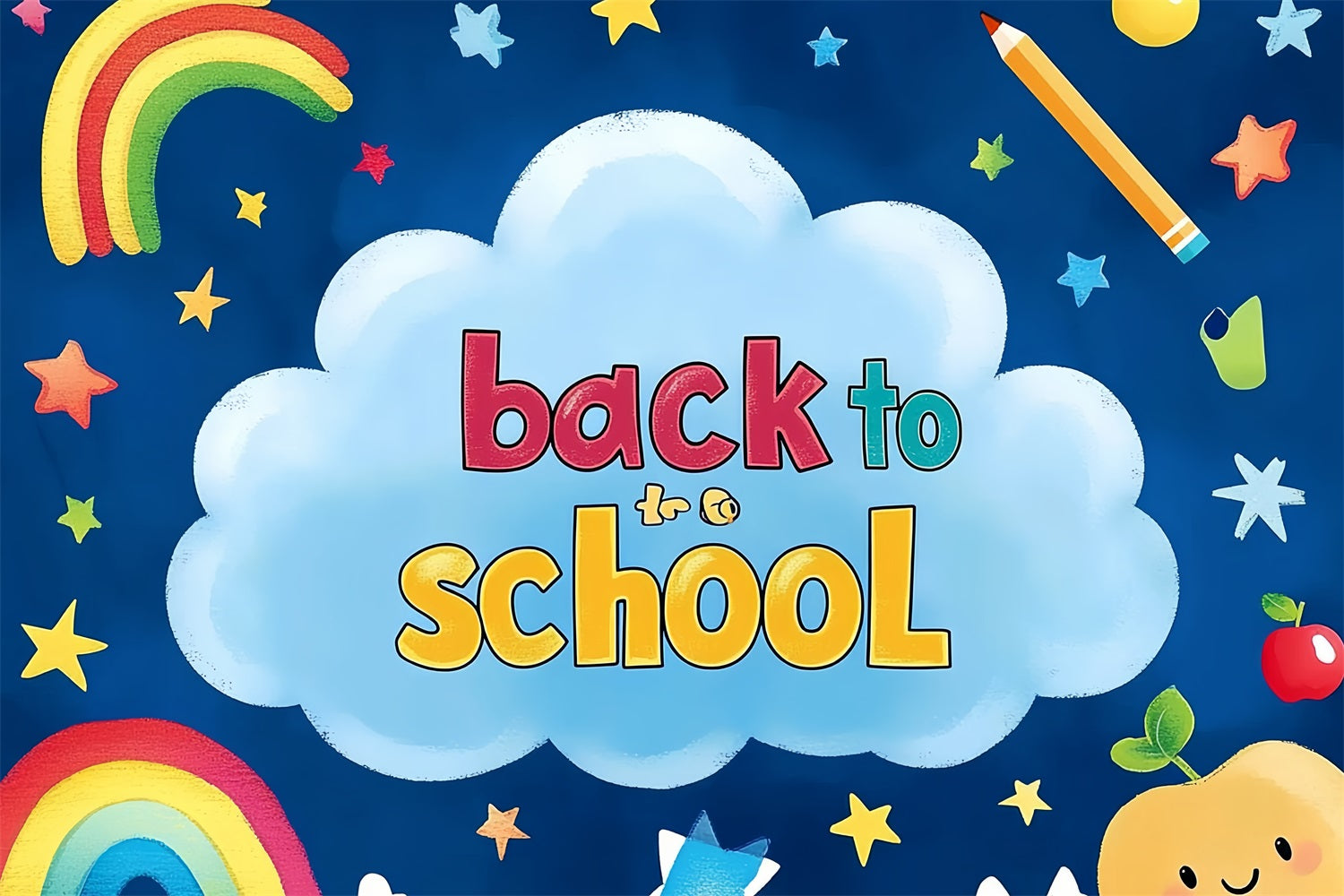 Back To School Backdrop Rainbow Stars Learning Adventure Backdrop CSH3-70