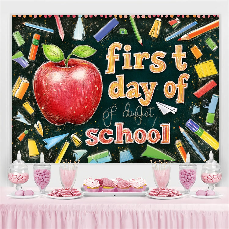 Back To School Picture Backdrop Apple Chalk Art Backdrop CSH3-71