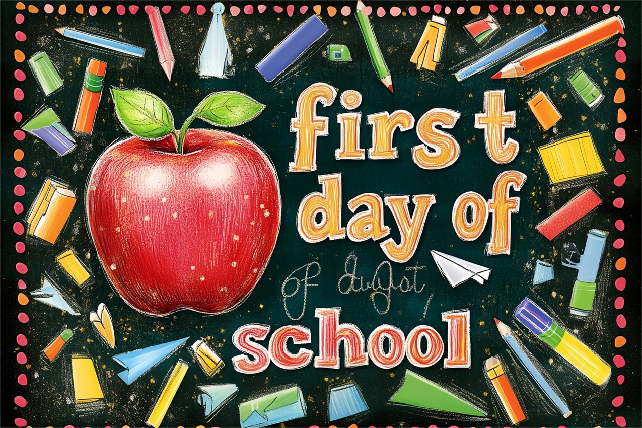 Back To School Picture Backdrop Apple Chalk Art Backdrop CSH3-71
